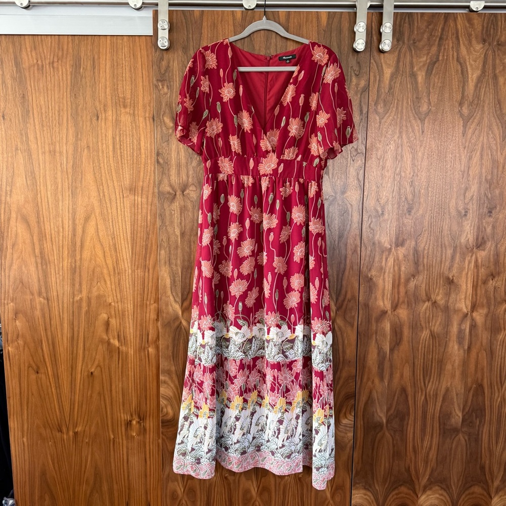 Madewell Red Floral Midi Dress